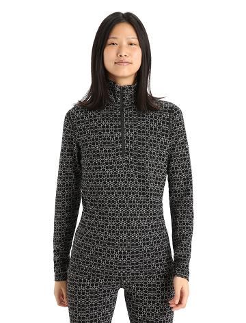 Black / Snow Women's Icebreaker Merino 250 Vertex Long Sleeve Half Zip Alpine Geo One Piece & Sets | USA 1794VRWD